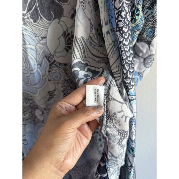 Winton + Waits Women Floral Bombay Blue Kimono Duster Open Front Boho OSFM Beach - Picture 14 of 15